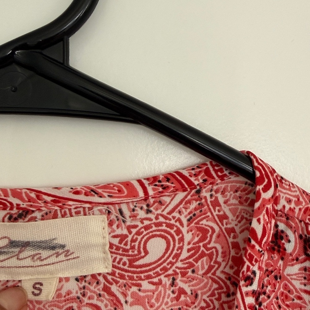Elan Red Ocean Red Paisley Crossover Romper With 3/4 Sleeves Elastic Waist Sz S - Picture 4 of 8